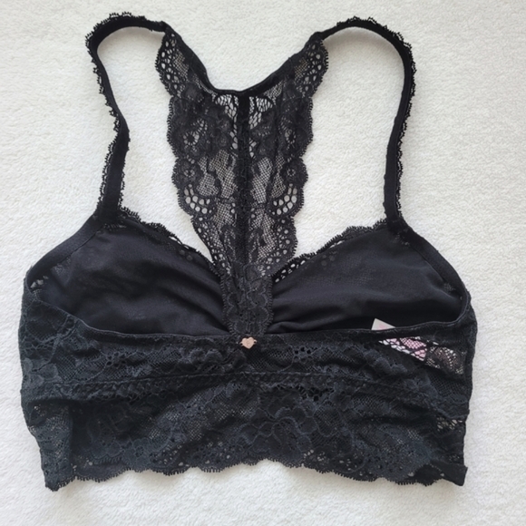 PINK VS | Lace Bralette NWOT Wire Free Small Black Halter - Picture 2 of 14